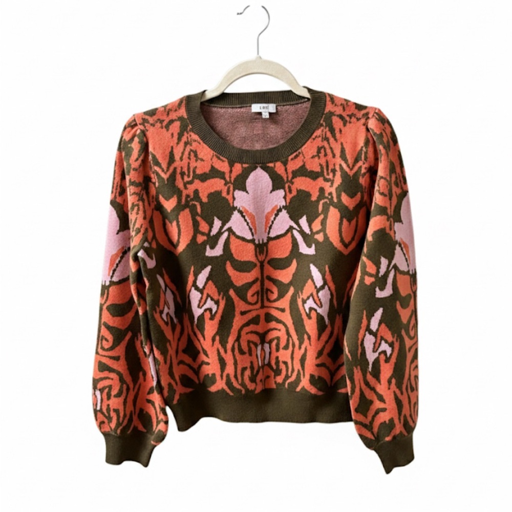 [SOLD OUT] VOY Calling On You Abstract Jacquard Knit Sweater Green Orange Pink S